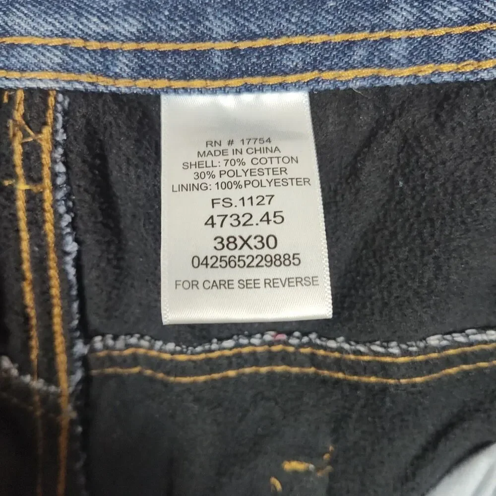 Key‎ Straight Leg Flannel Lined Men's Jeans, 38 x 30, Medium Wash Blue